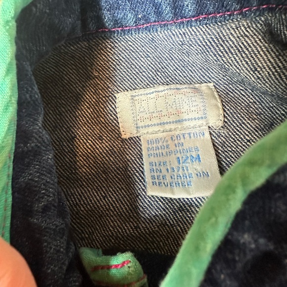 Vintage Baby All Mine Denim Blazer Overall Set Flower Fruit Pink Teal Sz 12 M - Picture 16 of 16